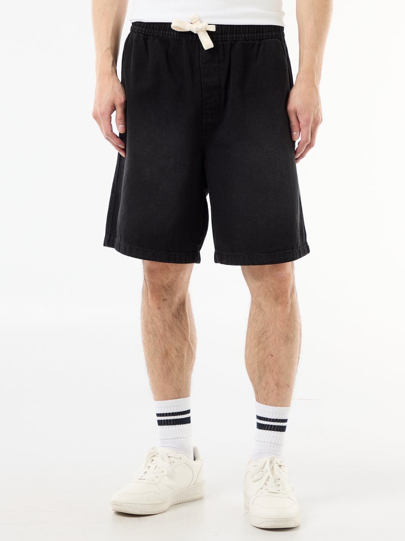 Bermudas de ganga com cintura elástica Preto - Kiabi
