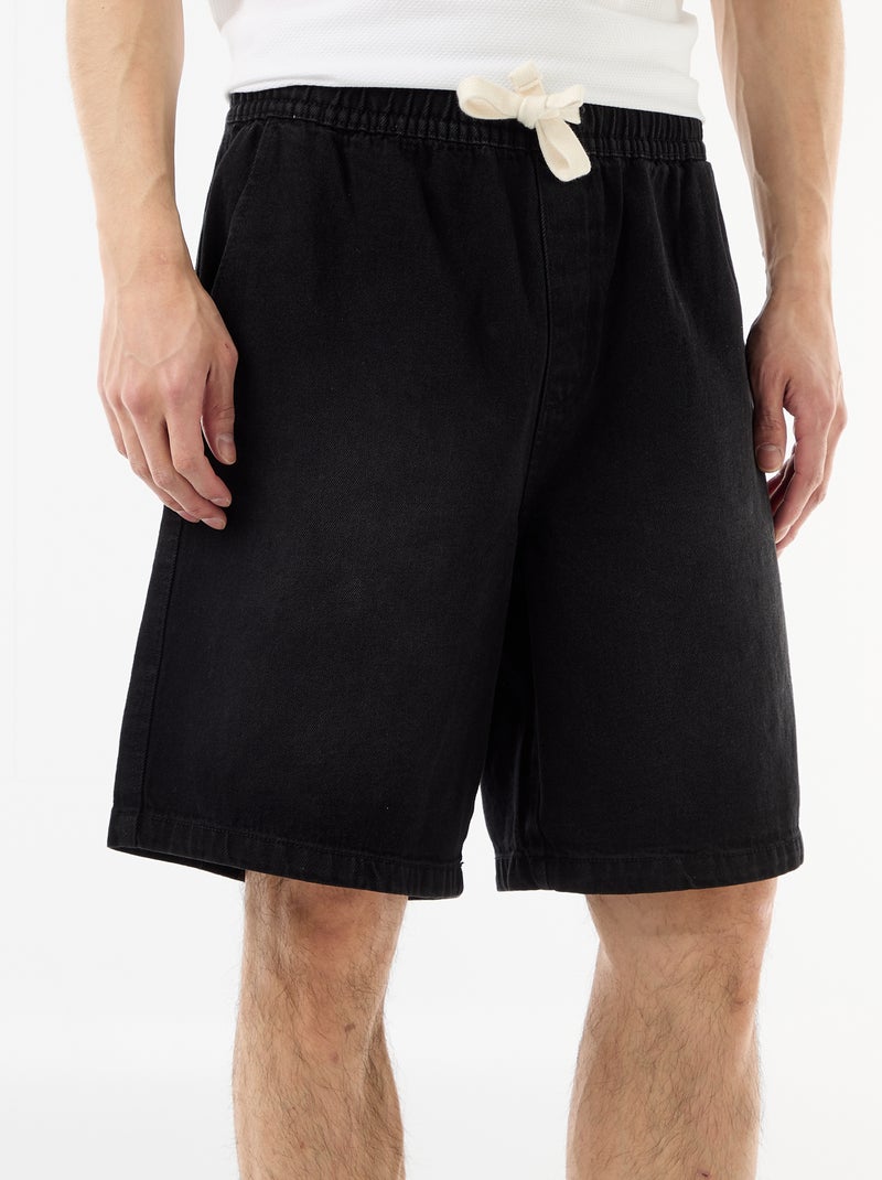 Bermudas de ganga com cintura elástica Preto - Kiabi