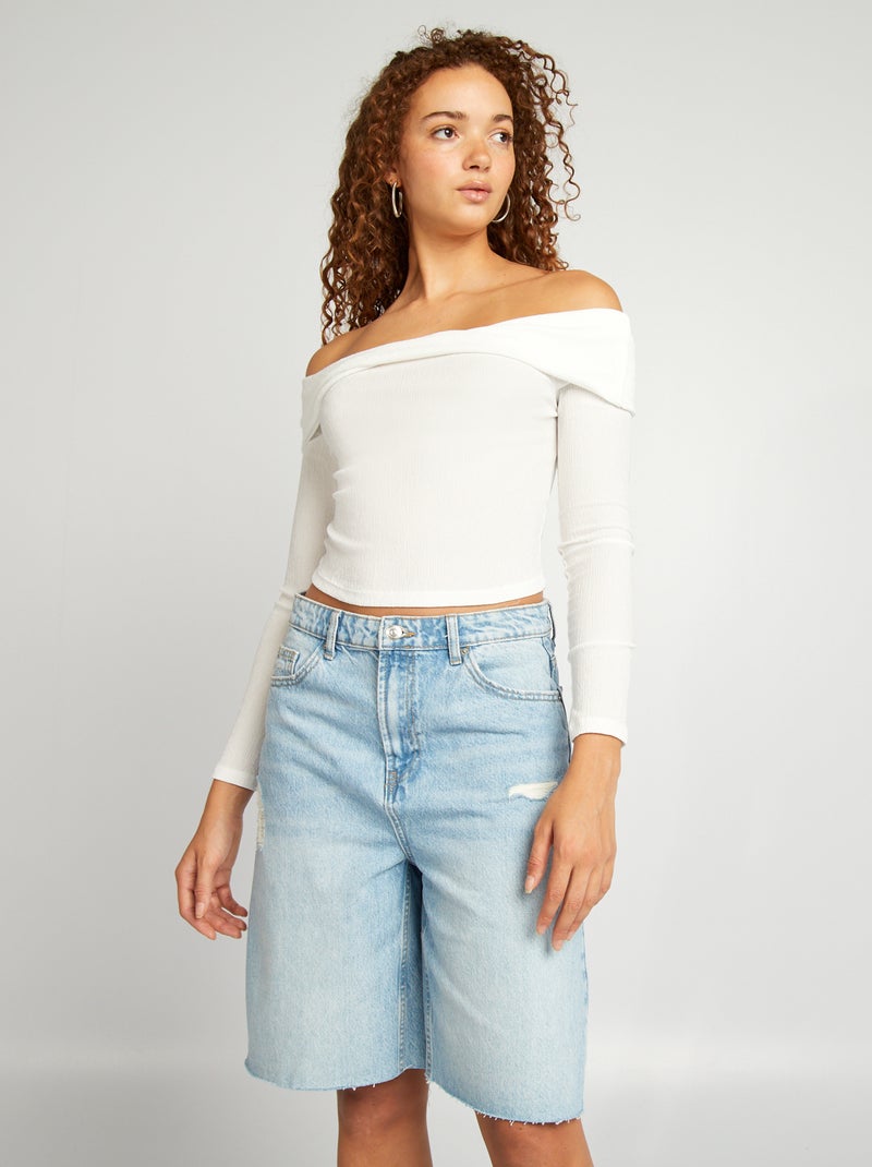 Bermudas de ganga com cintura subida AZUL - Kiabi