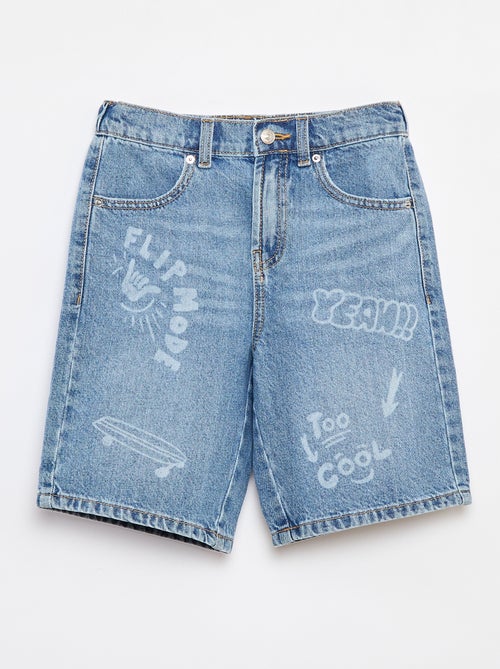 Bermudas de ganga com estampado 'skaters' - Kiabi