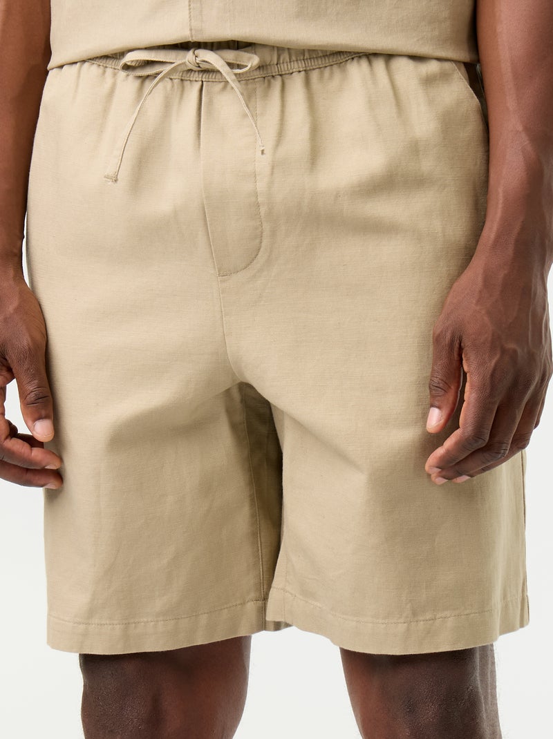 Bermudas de linho misto lisas Bege - Kiabi