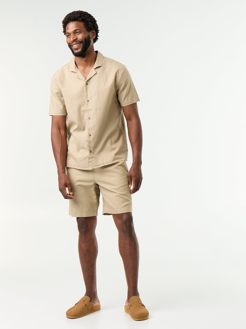 Bermudas de linho misto lisas Bege - Kiabi
