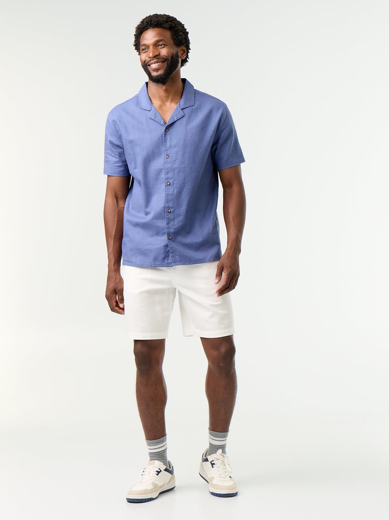 Bermudas de linho misto lisas Branco - Kiabi