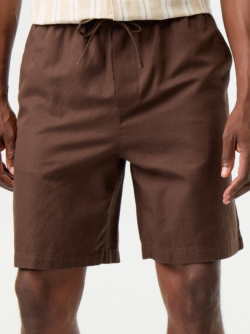 Bermudas de linho misto lisas Castanho - Kiabi