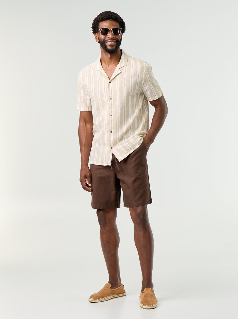 Bermudas de linho misto lisas Castanho - Kiabi
