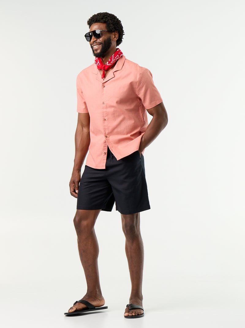 Bermudas de linho misto lisas Preto - Kiabi