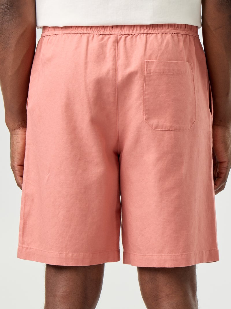 Bermudas de linho misto lisas Rosa - Kiabi