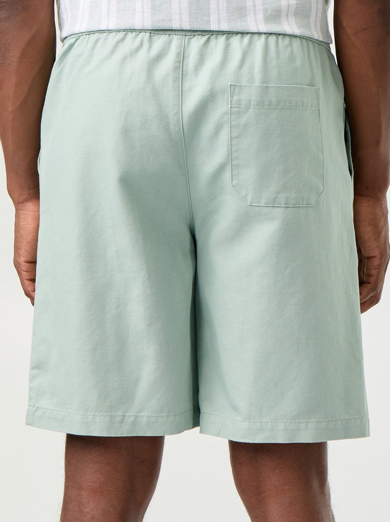 Bermudas de linho misto lisas Verde - Kiabi
