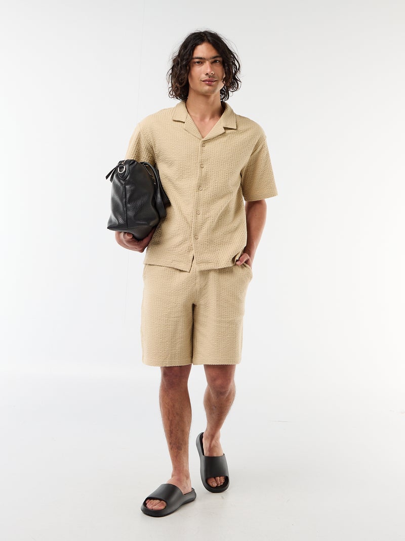Bermudas de malha pesada lisas Bege - Kiabi