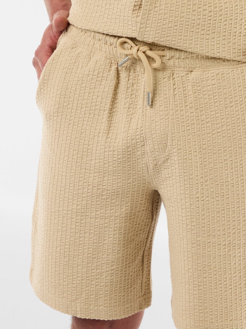 Bermudas de malha pesada lisas Bege - Kiabi