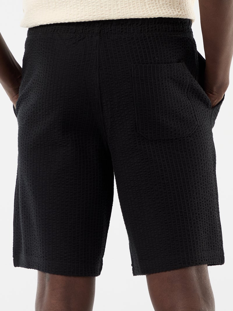 Bermudas de malha pesada lisas Preto - Kiabi