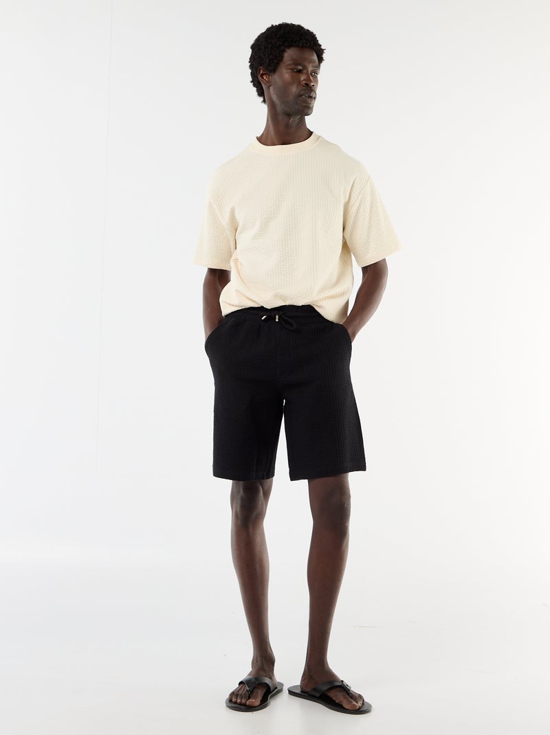 Bermudas de malha pesada lisas Preto - Kiabi
