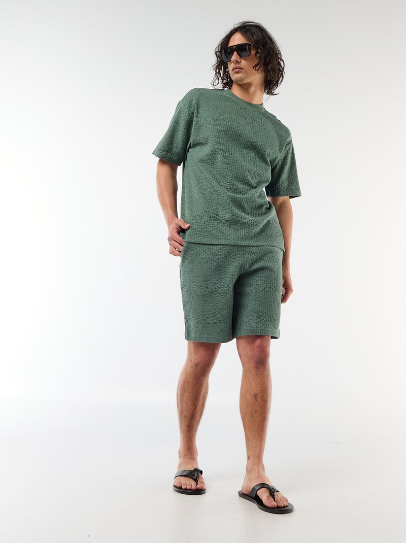 Bermudas de malha pesada lisas Verde - Kiabi