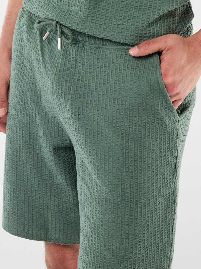 Bermudas de malha pesada lisas Verde - Kiabi