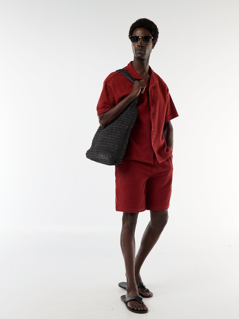 Bermudas de malha pesada lisas Vermelho - Kiabi