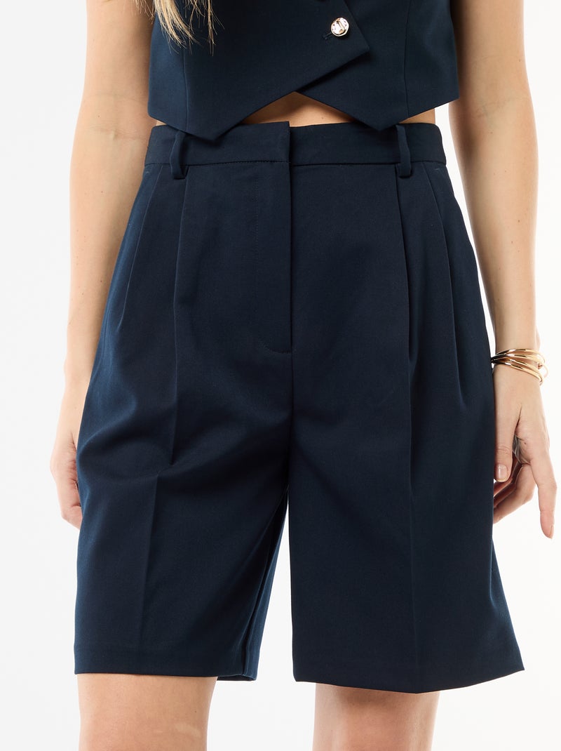 Bermudas de pinças de cintura subida Azul - Kiabi