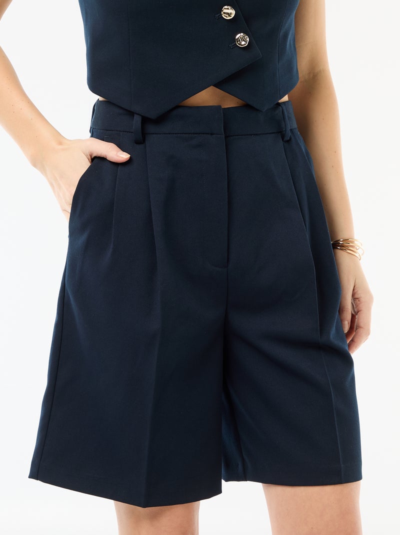 Bermudas de pinças de cintura subida Azul - Kiabi