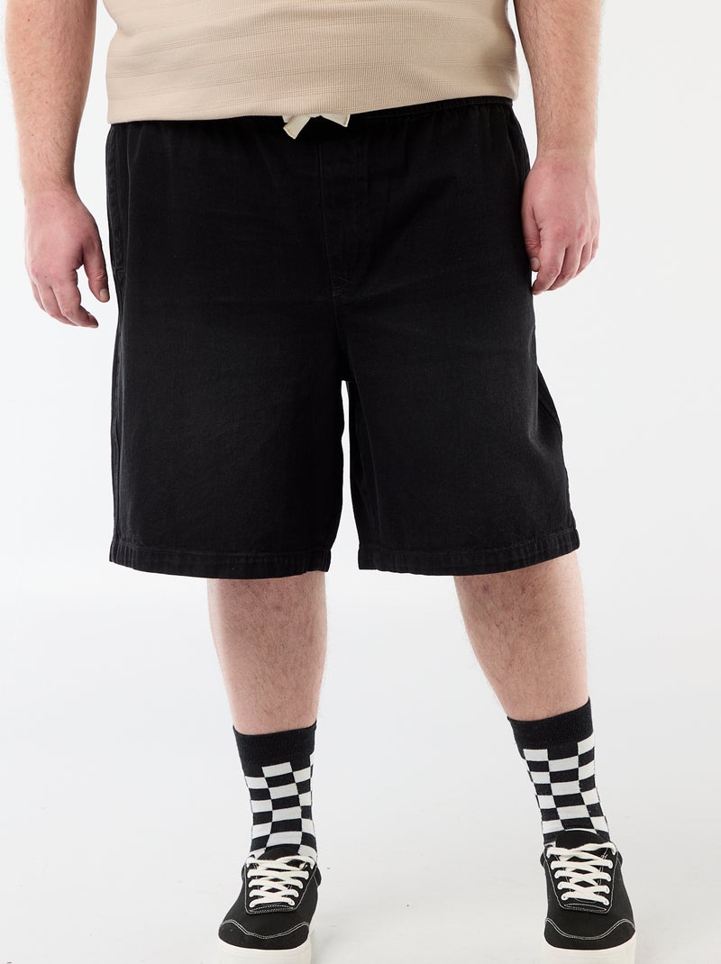 Bermudas de sarja com cordões de ajuste Preto - Kiabi
