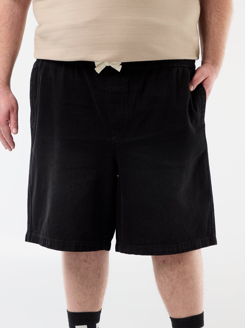 Bermudas de sarja com cordões de ajuste Preto - Kiabi