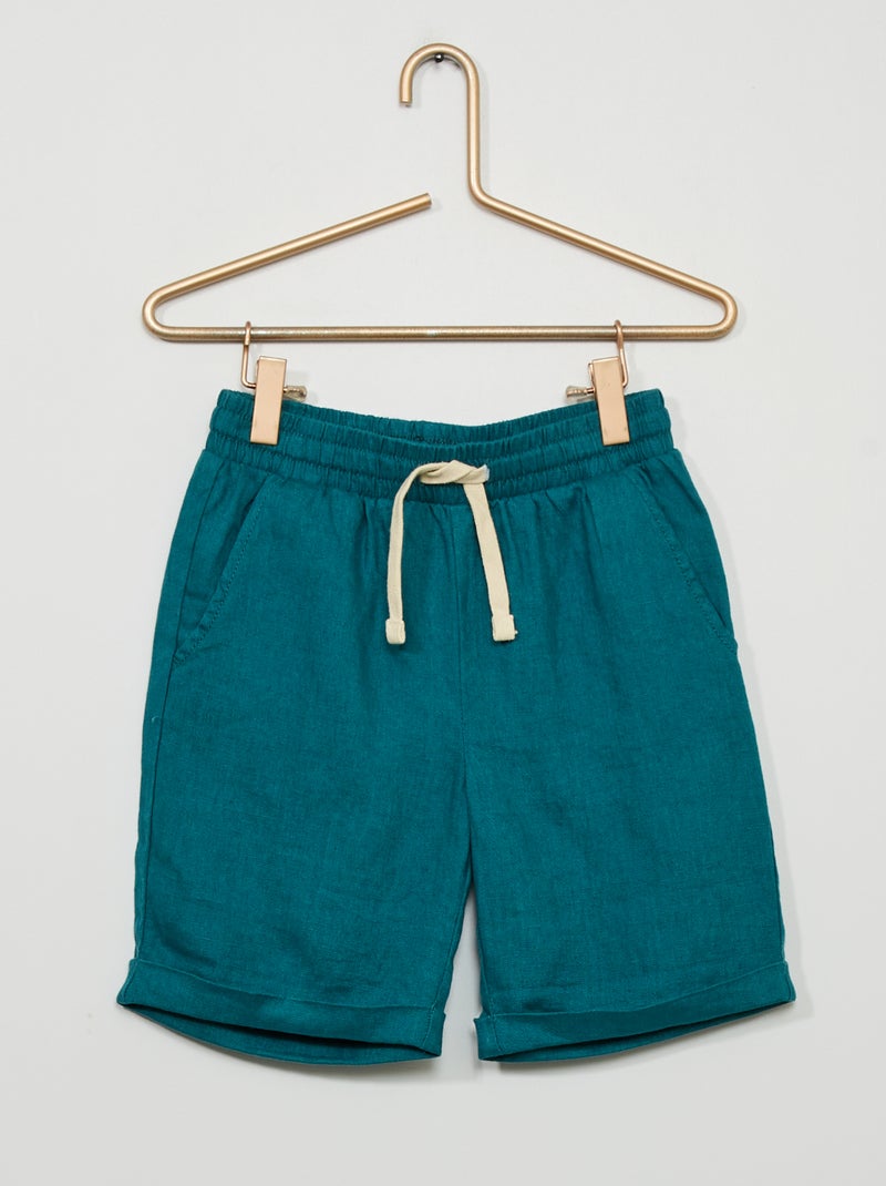 Bermudas em linho Azul Escuro - Kiabi