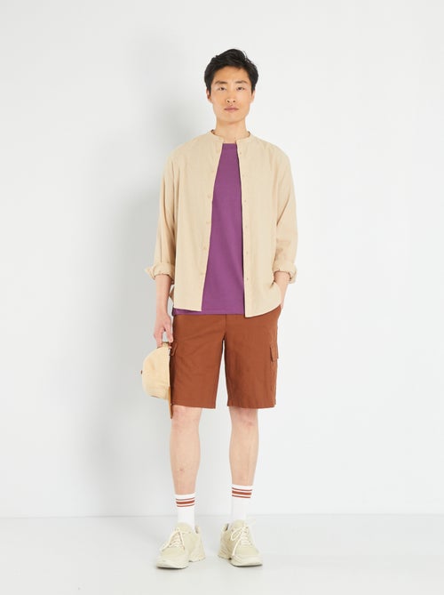 Bermudas em linho e algodão com bolsos - Kiabi
