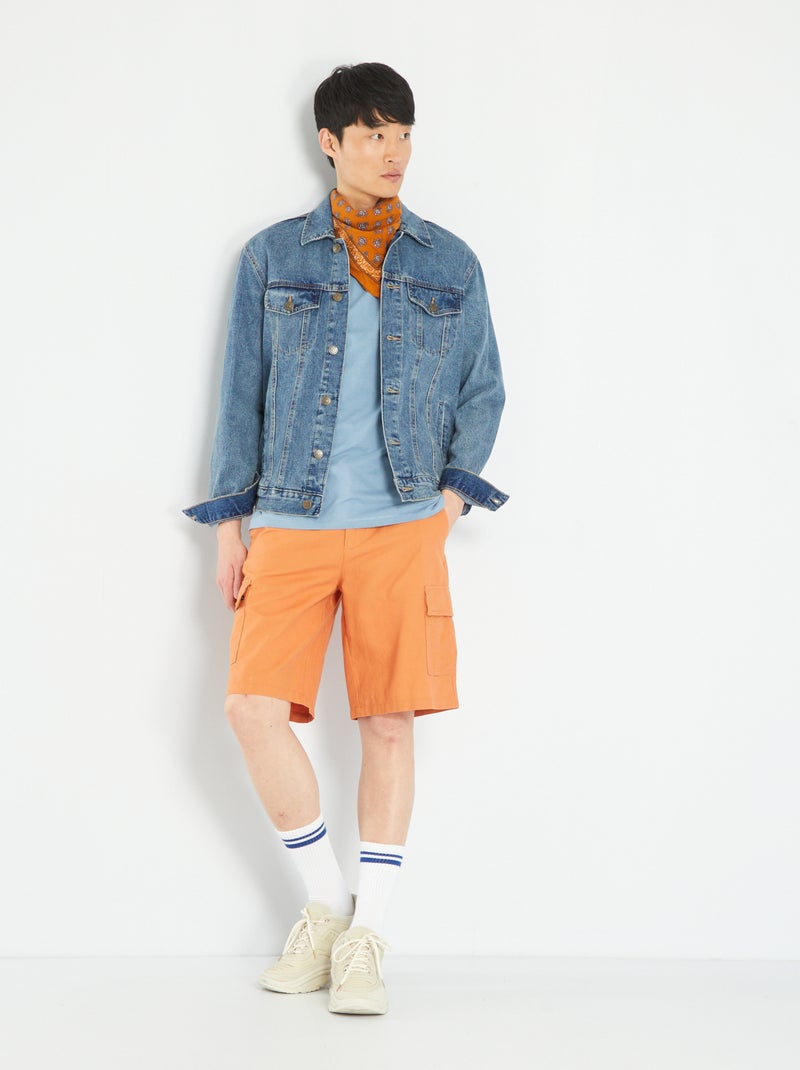 Bermudas em linho e algodão com bolsos LARANJA - Kiabi