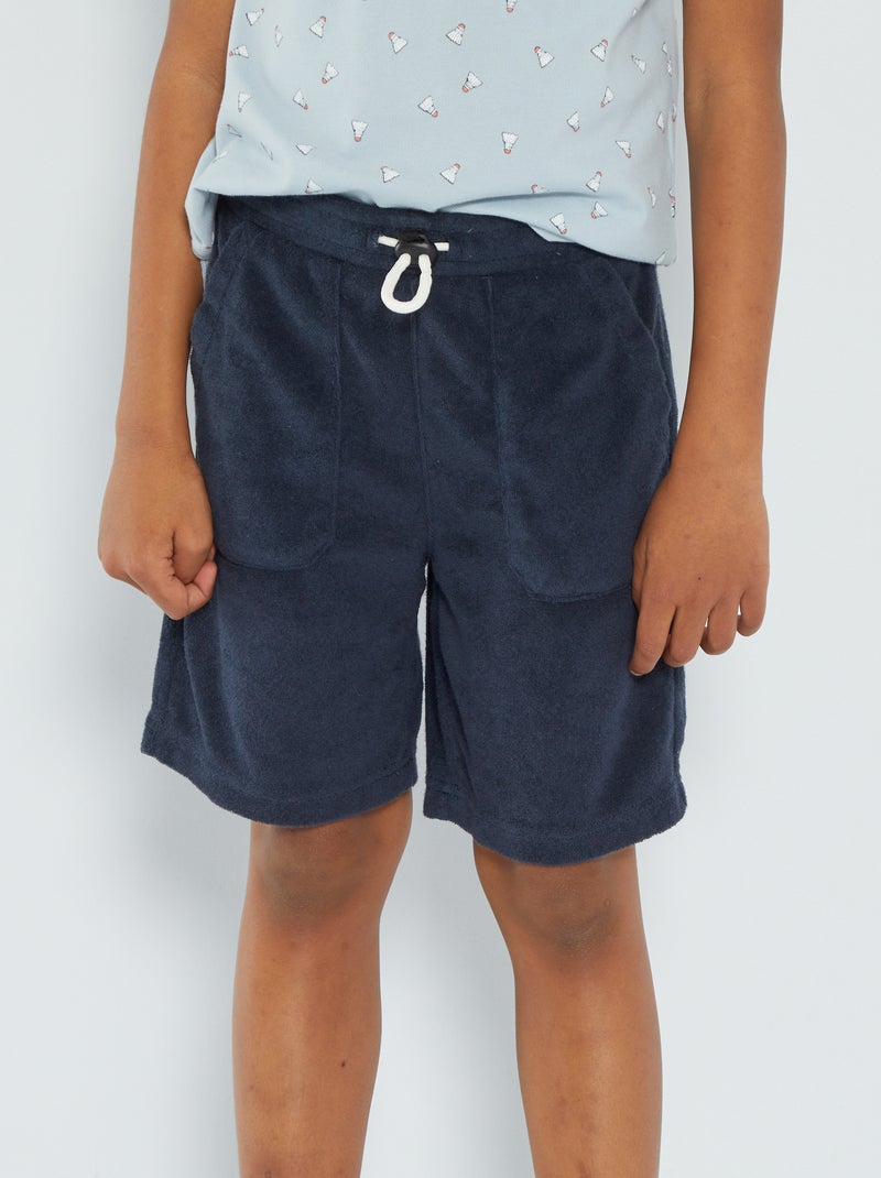 Bermudas em malha felpa Azul Marinho - Kiabi