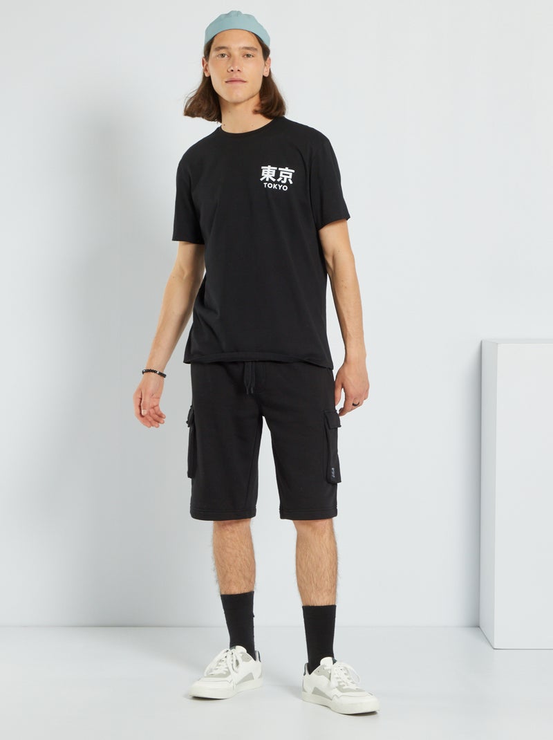 Bermudas em moletão com bolsos cargo PRETO - Kiabi