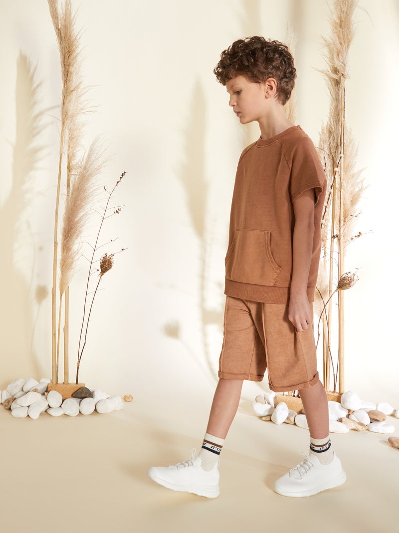 Bermudas em moletão com cós elástico MARROM - Kiabi