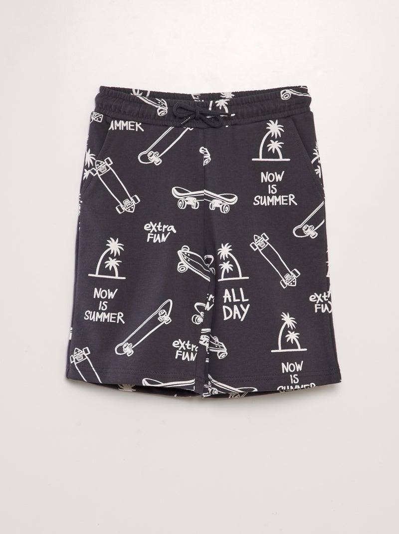 Bermudas em moletão estampado PRETO - Kiabi