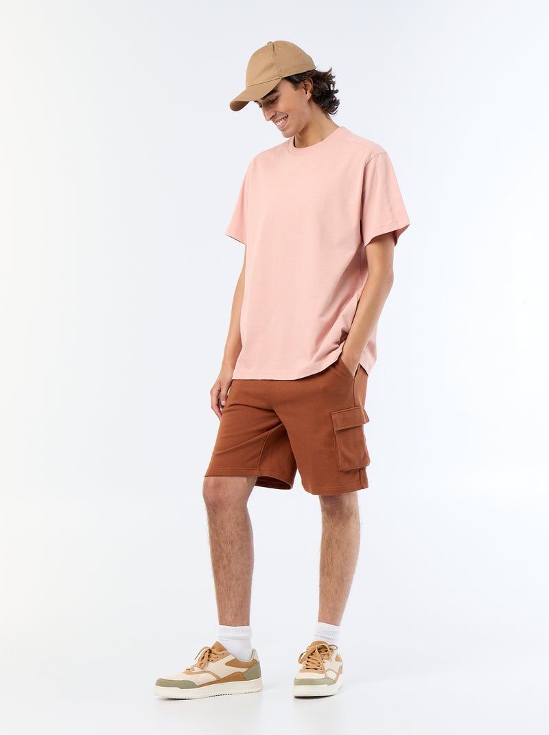 Bermudas em moletão leve com bolsos de aba Castanho - Kiabi