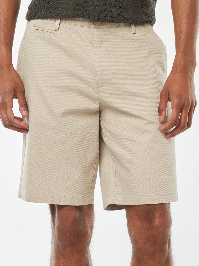 Bermudas em piqué de algodão liso bege - Kiabi