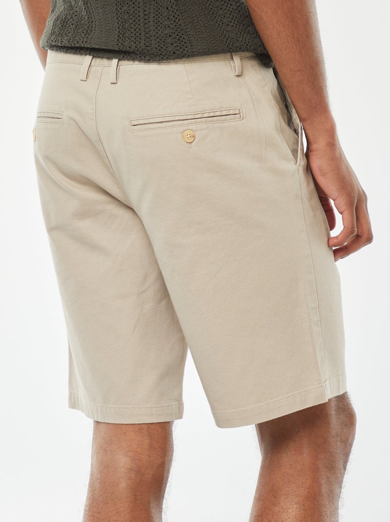 Bermudas em piqué de algodão liso bege - Kiabi