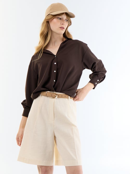 Bermudas largas em linho misto com pregas - Kiabi Bermudas largas em linho misto com pregas - Kiabi
