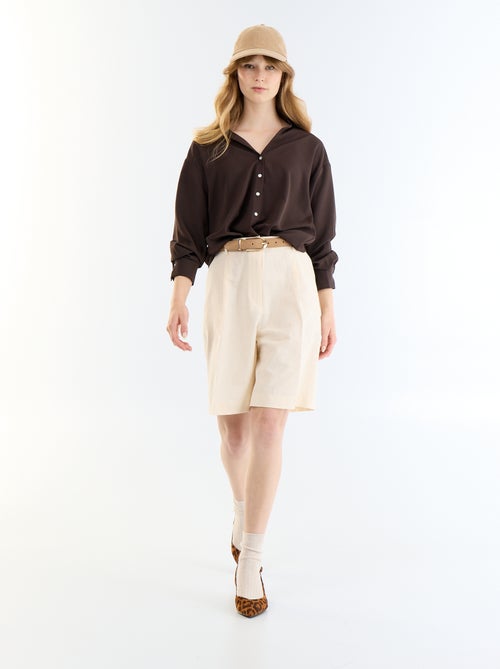 Bermudas largas em linho misto com pregas - Kiabi Bermudas largas em linho misto com pregas - Kiabi
