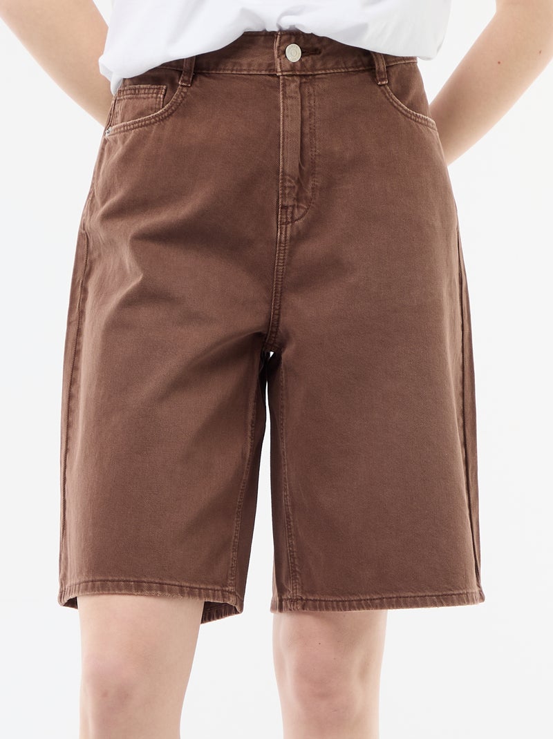 Bermudas largas em sarja Castanho - Kiabi