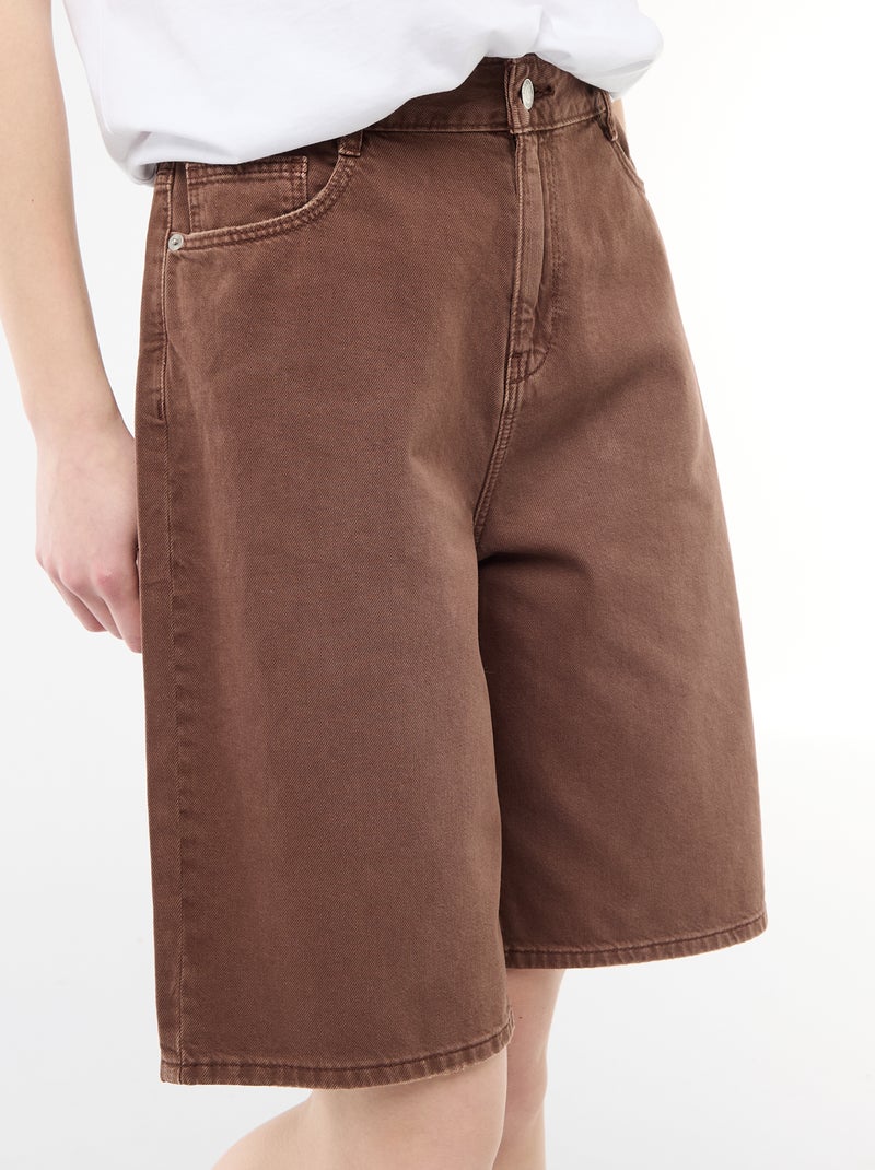 Bermudas largas em sarja Castanho - Kiabi
