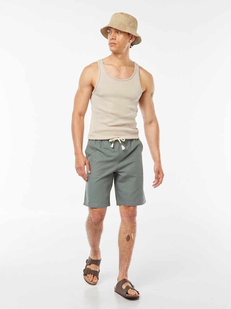 Bermudas lisas com cintura elástica + atilhos VERDE - Kiabi