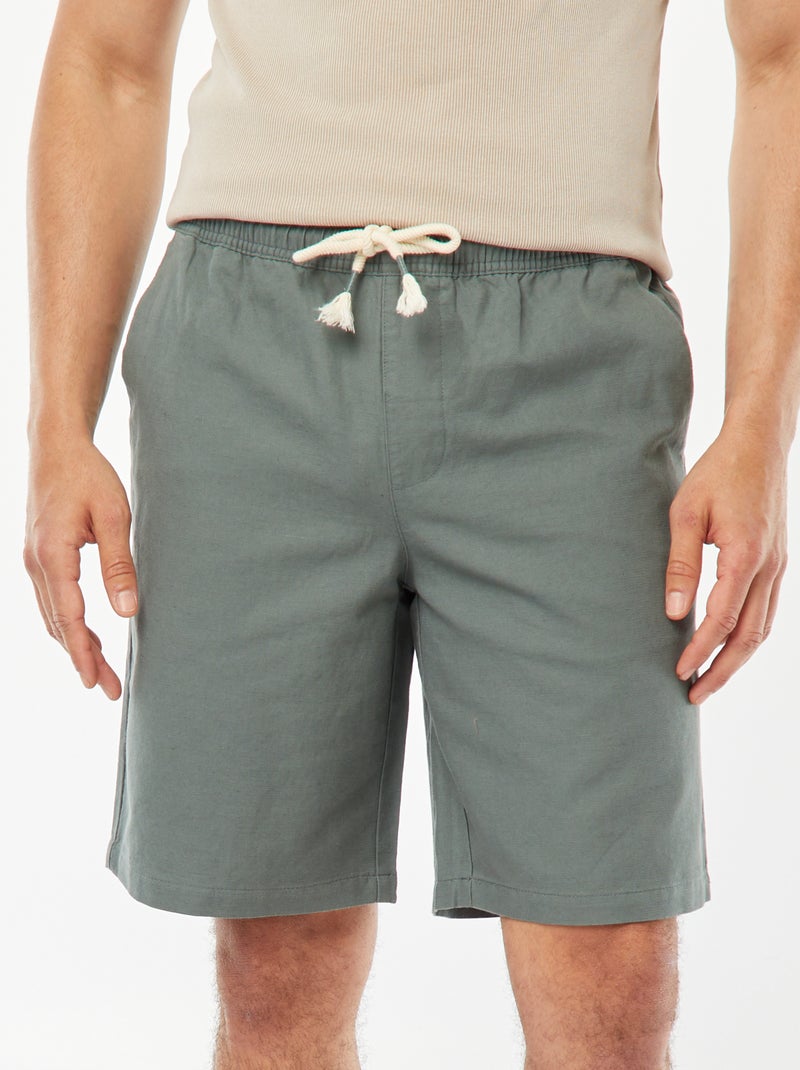 Bermudas lisas com cintura elástica + atilhos VERDE - Kiabi