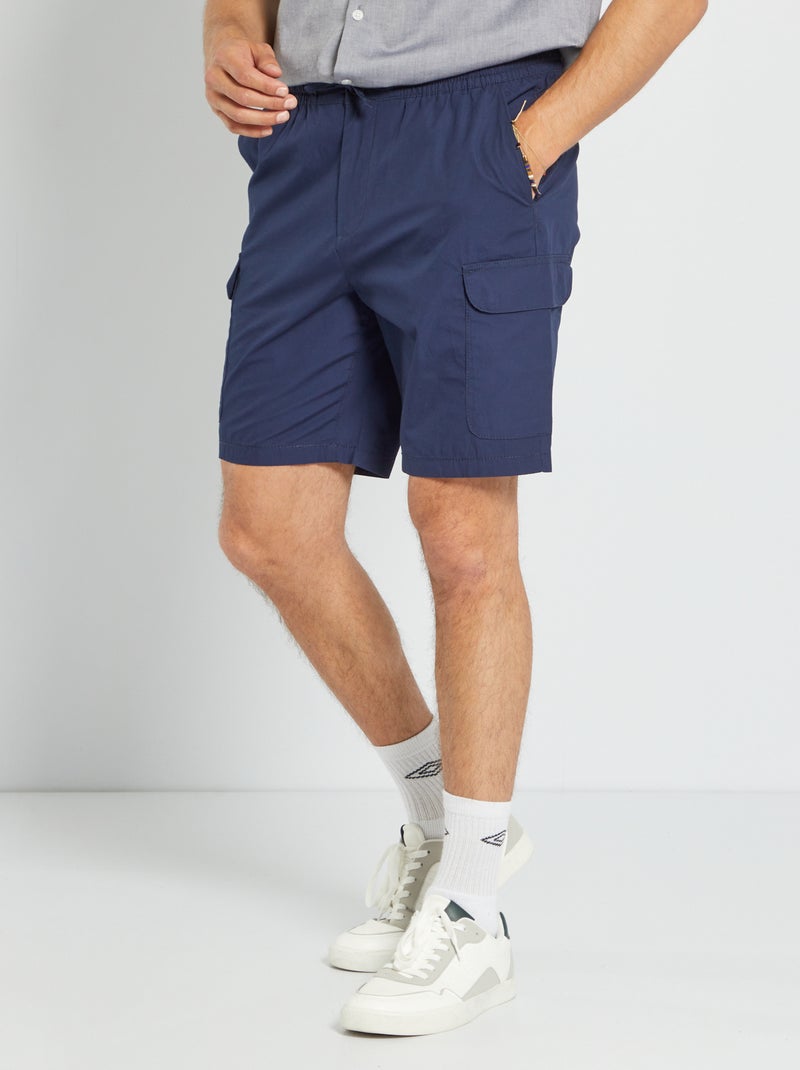 Bermudas lisas com cintura elástica Azul Preto - Kiabi