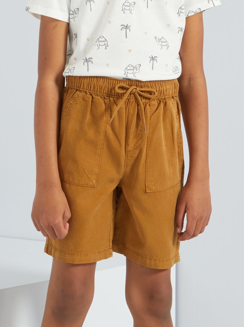Bermudas lisas com cintura elástica CAQUI - Kiabi