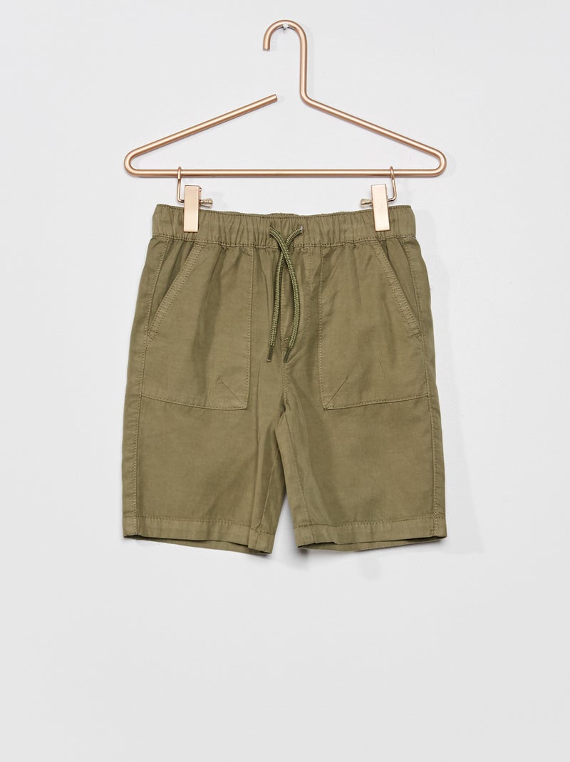 Bermudas lisas com cintura elástica Verde Lichene - Kiabi