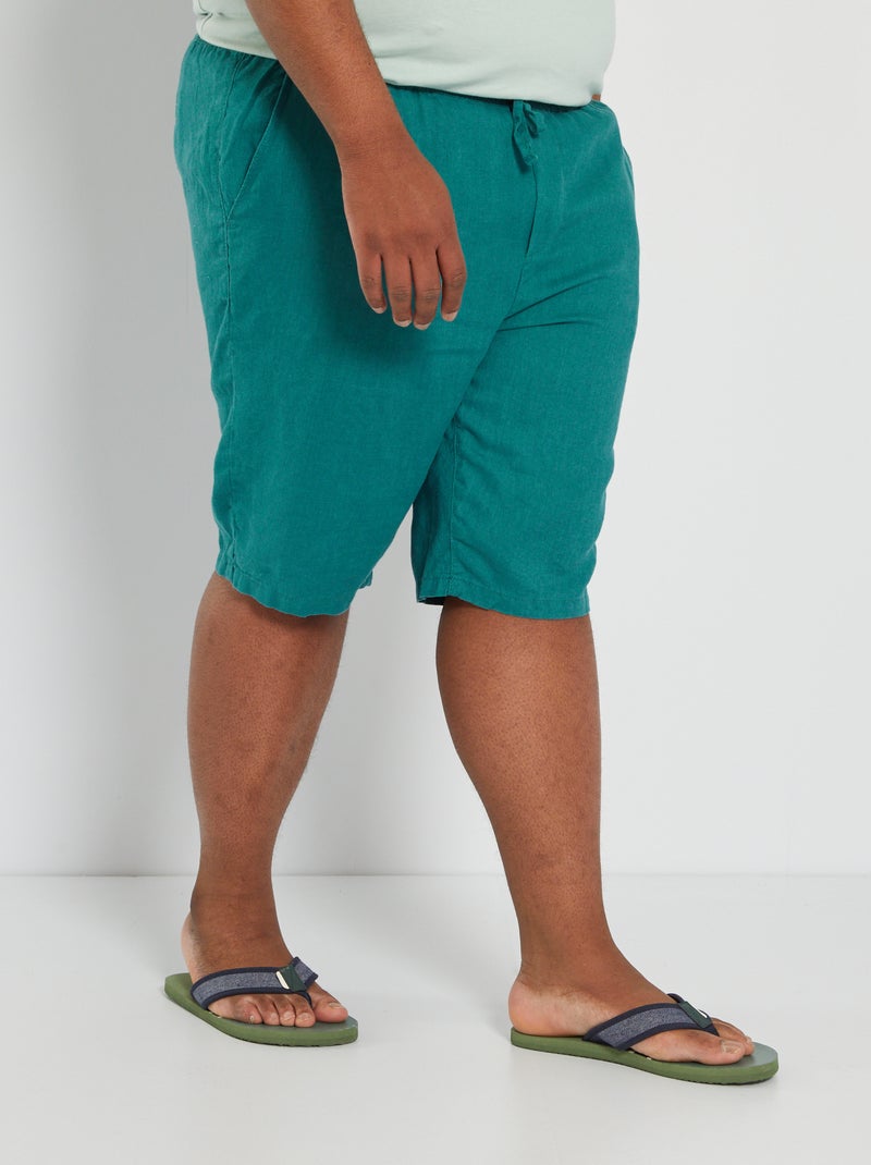 Bermudas lisas em linho Azul Escuro - Kiabi