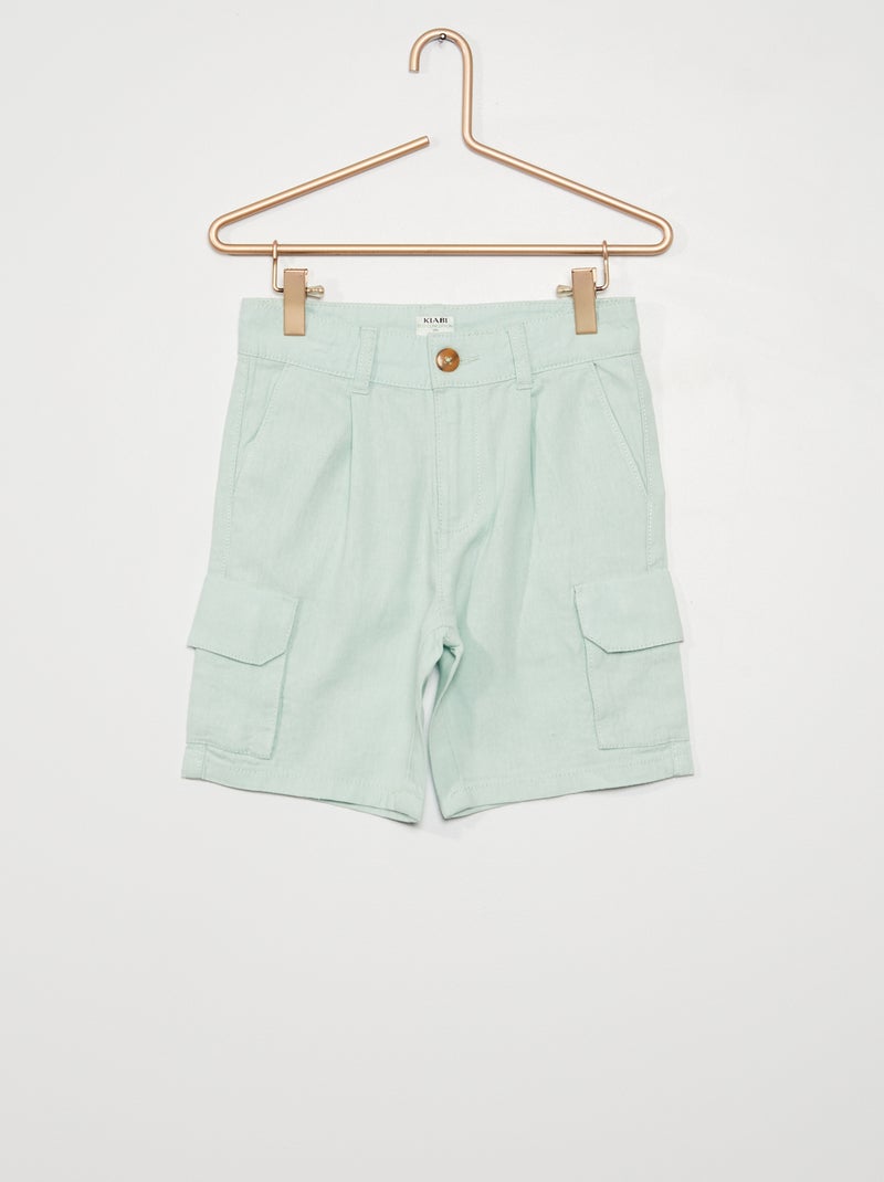 Bermudas lisas em linho Azul - Kiabi