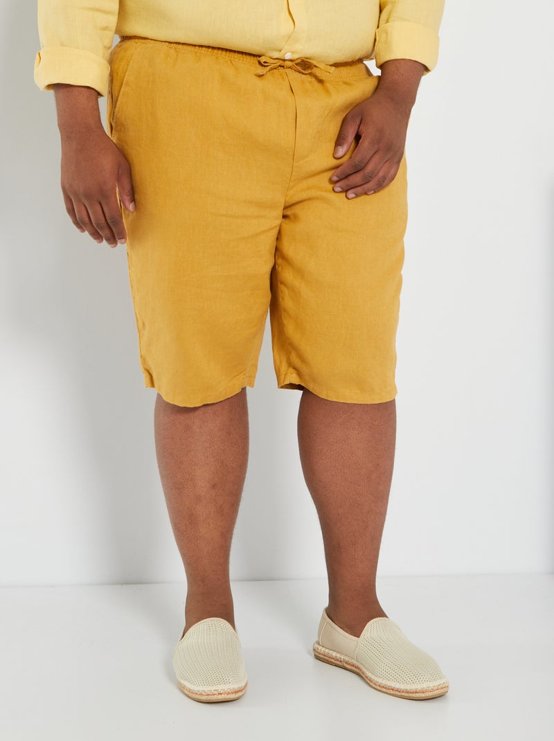 Bermudas lisas em linho BEGE - Kiabi