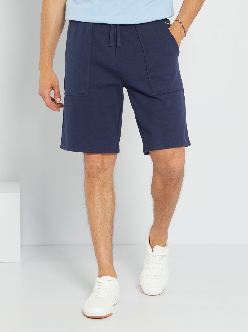 Bermudas lisas em piqué de algodão Azul Preto - Kiabi