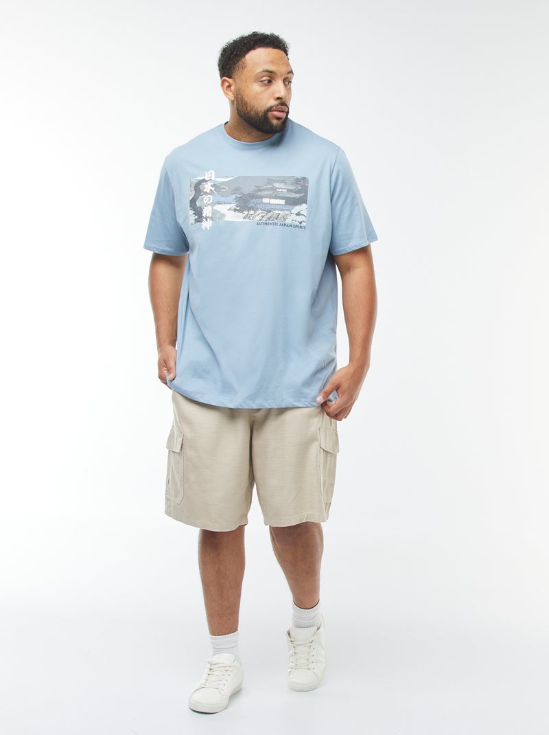 Bermudas lisas em sarja com bolsos laterais Bege - Kiabi