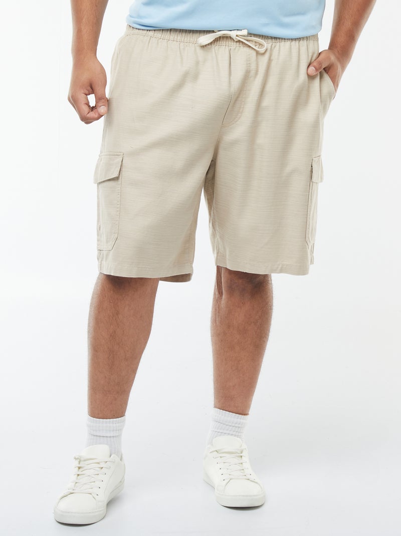 Bermudas lisas em sarja com bolsos laterais Bege - Kiabi