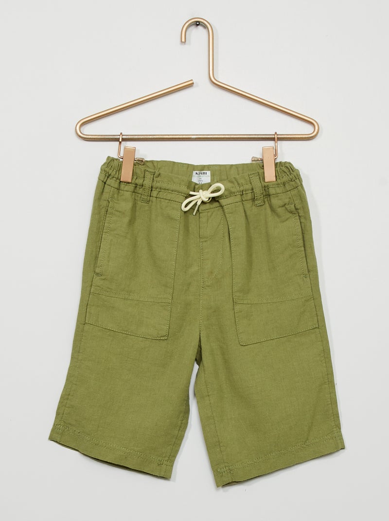 Bermudas regulares de linho VERDE - Kiabi