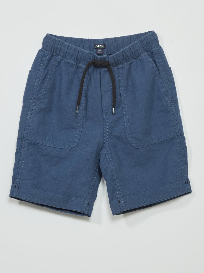 Bermudas regulares em algodão e linho Azul Escuro - Kiabi
